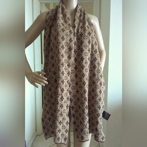 READ DESCRIP)BEAUTY CASHMERE LOUIS VUITTON SCARF MONOGRAMMED BROWN/ TAN 82 x 12 - Picture 7 of 9